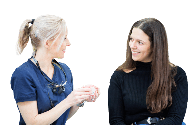 Dr katharine Cordner consulting with dental patient regards to invisalign
